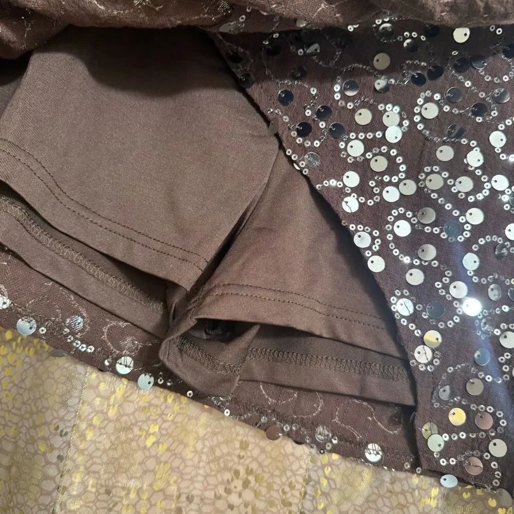 Emerson Lang Brown Silver Sequin Shiny Mini Wrap Front Skort Small NWT - Picture 5 of 8